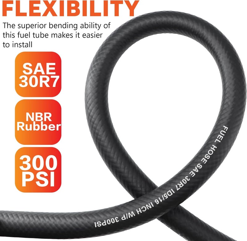Taxutor 5/16" ID 8mm Fuel Line Hose 10FT - SAE 30R7 300PSI Replacement Kit for Automotive, Marine, Small Engine - Gas, Oil, Diesel Hose with 10 Clamps - Image 2